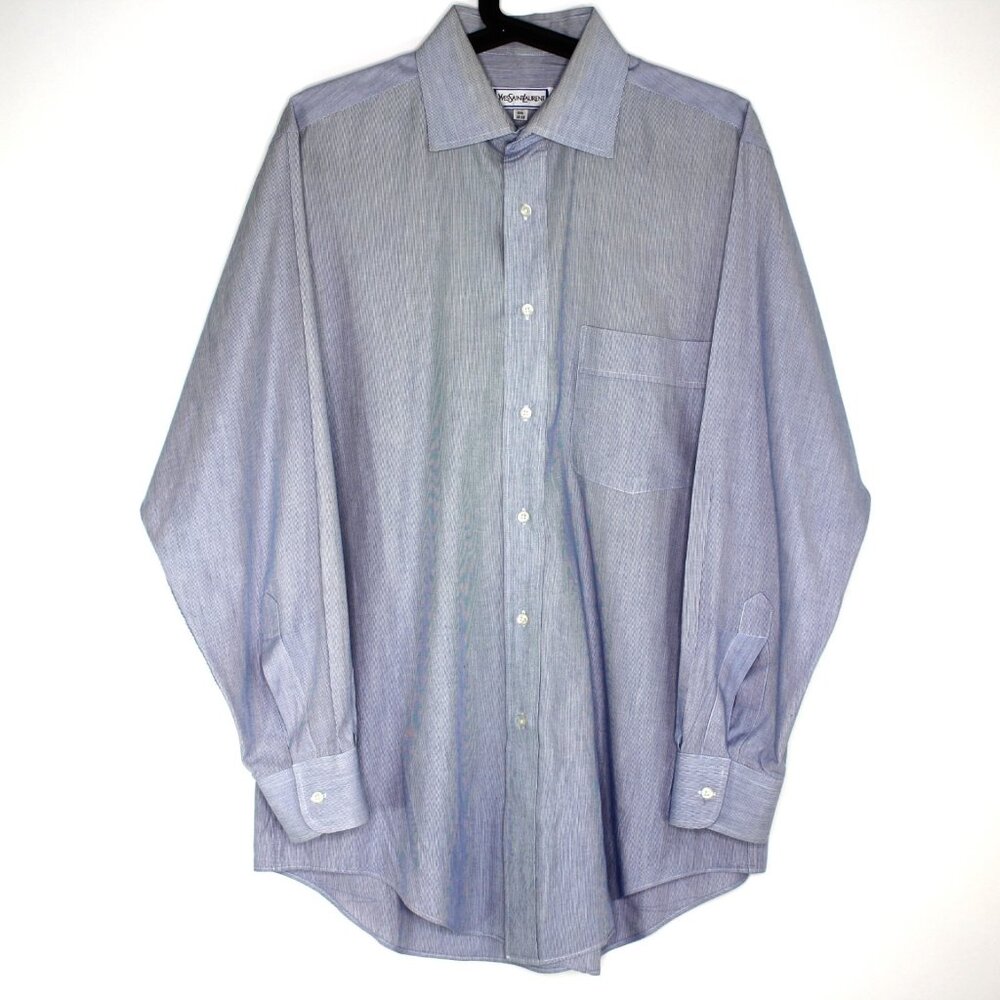 Vintage YSL Yves Saint Laurent Mens 15.5 Striped Button Up Dress Shirt H922